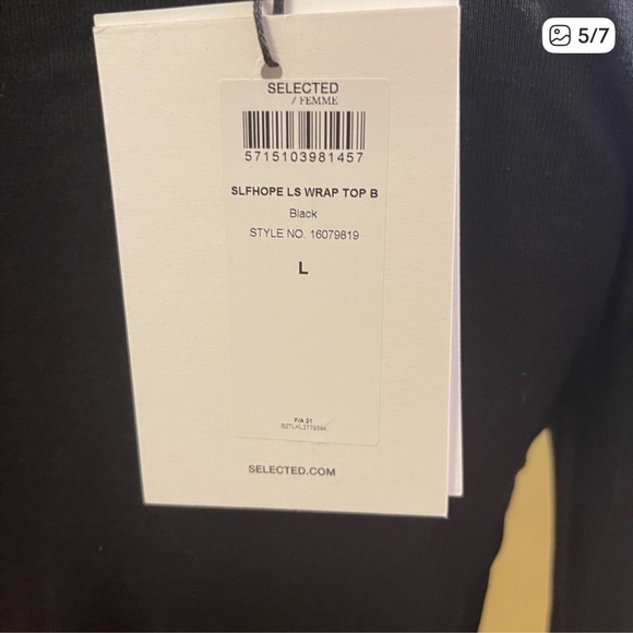 BNWT Selected Femme | Hope Long Sleeve Black Wrap Top - Picture 5 of 7